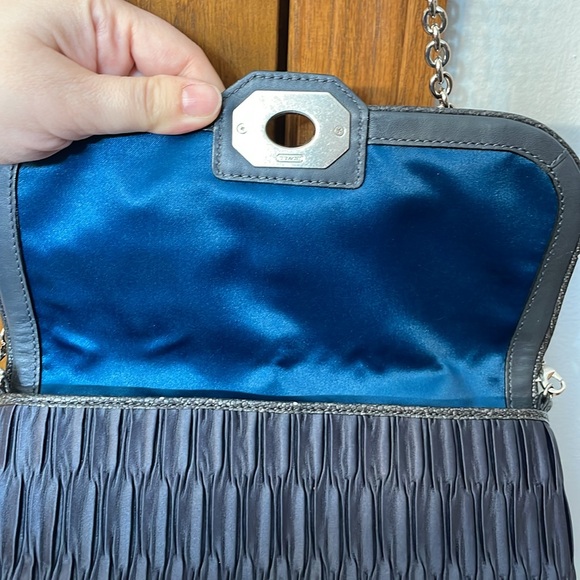 COACH UEC Vintage Blue Clutch or Shoulder Bag Ruched Leather Trim - Picture 11 of 16
